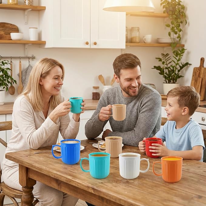 Plastic Coffee Cups with Handles set of 6, 16 oz Iced-Tea Mug Retro | BPA Free Reusable Food Grade PP, Unbreakable Dishwasher Safe, Lightweight, Elderly Kid Safe, Kitchen Party Camping Outdoor - Image 5