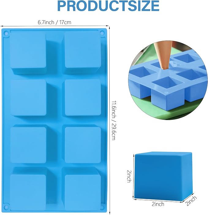Sidosir 2Pcs 2inch Square Cube Silicone Mold for Mousse Cake, French Dessert Molds for Chocolate Brownie Bites, Brownie, Ice cream, Truffle, Jelly - Image 2