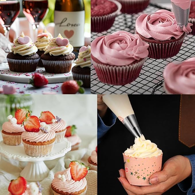 4 Pack Stainless Steel Seamless Piping Icing Tips 1M 2D 4B 6B, Large Piping Nozzle, Cake Decorating Tools for Cupcake Baker