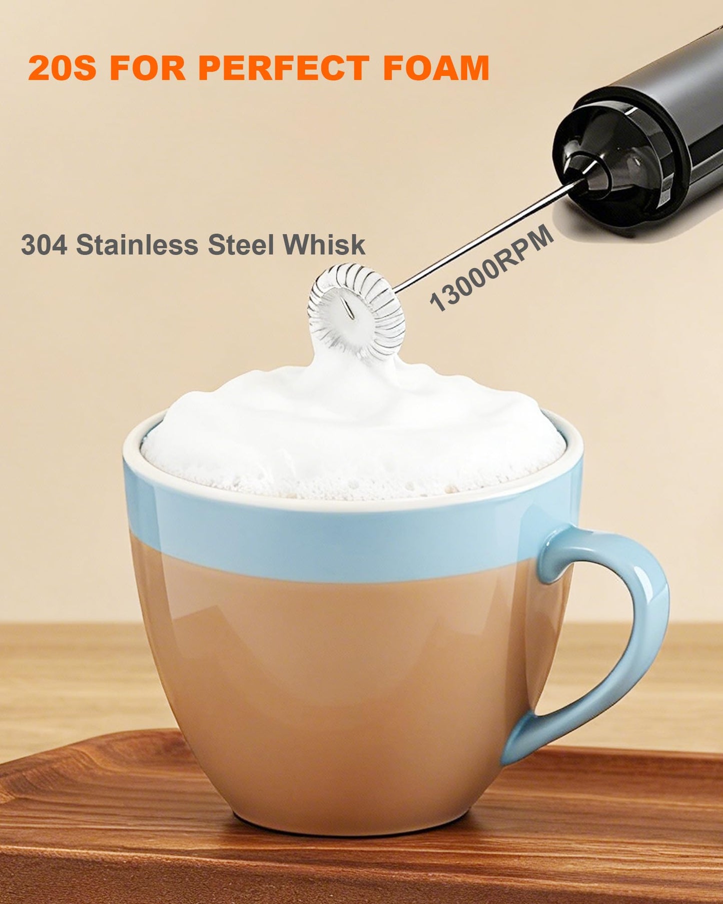 Rechargeable 3-Speed Milk Frother Wand (Black)