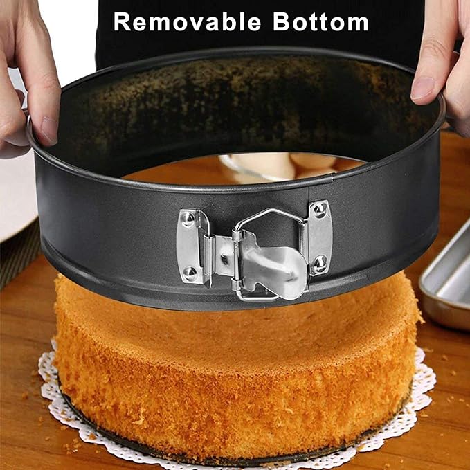Mingcao 9 Inch Springform Pan, Nonstick Cake Pan, Heavy Duty Cheesecake Pan, Ice-Cream Cake Pan, 2 in 1 with Removable Bottom and Quick-Release Latch for Oven Baking - Gray - Image 5