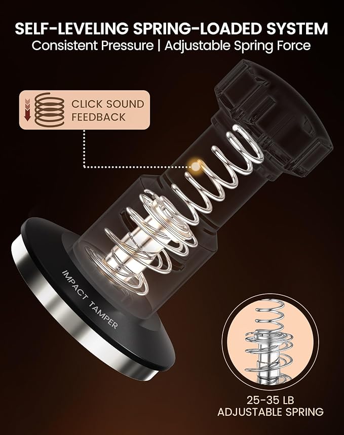 Eespresso Hand Tampers 53mm-Spring-Loaded Barista Coffee Tamper with Click Sound Feedback | Self-Leveling | 100% Stainless Steel Ripple Base, Fits 54mm Breville Sage Portafilters