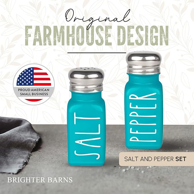 Teal Salt and Pepper Shakers Set by Brighter Barns - Turquoise Kitchen Decor & Turquoise Kitchen Accessories - Cute Modern Farmhouse Glass Shakers for Restaurants Wedding & Stainless Steel Lid (Teal) - Image 2