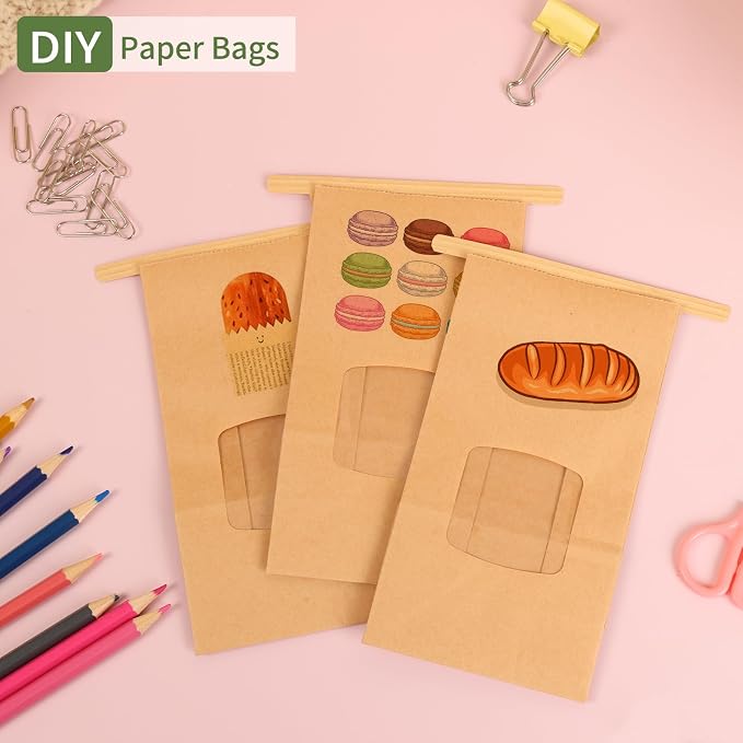 Moretoes 100pcs Small Bakery Cookie Bags with Seal,3.5x2.2x6.7In Treat Bags | Brown Kraft Paper Treat Bag with Window Seal by Tin Tie Tab for Homemade Bread Cookie Pastry Treat Bakery Gift Giving Packing - Image 4