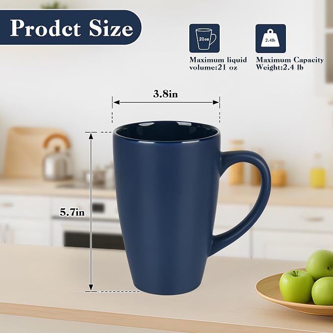 BYCNZB 20oz Extra Large Ceramic Tall Coffee Mugs Set for Coffee Tea Hot Cocoa set of 4 Dishwasher & Microwave Safe (Matte blue) - Image 2