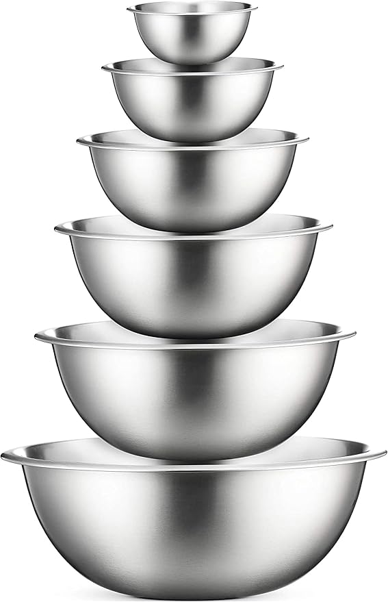 FineDine Stainless Steel Mixing Bowls Set, Dishwasher Safe, 6 Piece Metal Mixing Bowls For Kitchen, Nesting, Large, Small, Big Food Prep, Cooking, Baking by FINEDINE