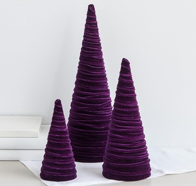 Your Heart's Content Velvet Trees Set of 3 Plum, Elegant Minimalist Mantel, Winter Wedding Centerpiece, Valentine Tree Tablescape, Purple Accent, Handcrafted Gift for (Plum) - Image 4