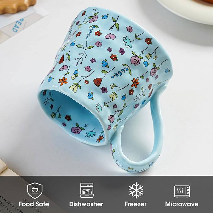 Ceramic Coffee Mug, 20oz Blue Large Mugs with Big Handle, Cute Floral Cup for Latte, Tea, Cocoa, Porcelain Big Tea Cups for Women Mothers Day, Dishwasher and Microwave Safe - Image 7