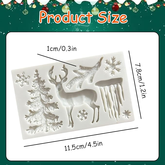 1 Pcs Christmas Silicone Baking Molds 3D Chocolate Candy Molds 8-Cavities Deer Christmas Tree Snowflake Shape Fondant Mold for Cake Toppers Ice Cubes Jello DIY Cake Candles Cake Decoration