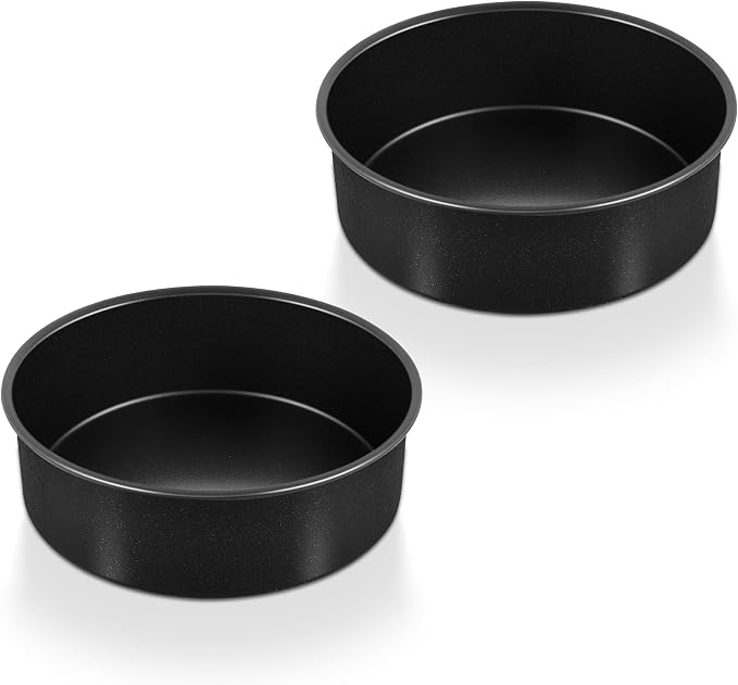 P&P CHEF 6 Inch Cake Pan Set, Non-stick Baking Pans for Cake, 2Pcs | Round Cake Baking Tins for Tier Smash Cakes, Bread, Non-Toxic & Solid, Stainless Steel Core & Leak-Proof, Black by PPCHEF