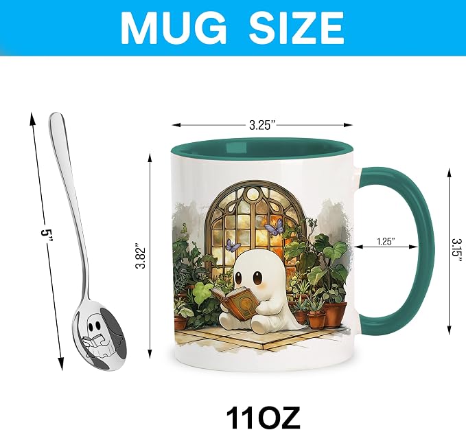 Hyturtle Cute Ghost Reading Mug Gifts for Readers on Birthday, Halloween | Book Lover Mug, Plant Lover Gifts For Women, Premium 11oz ceramic mug, Vivid durable double-sided print, Comfort grip handle - Image 3