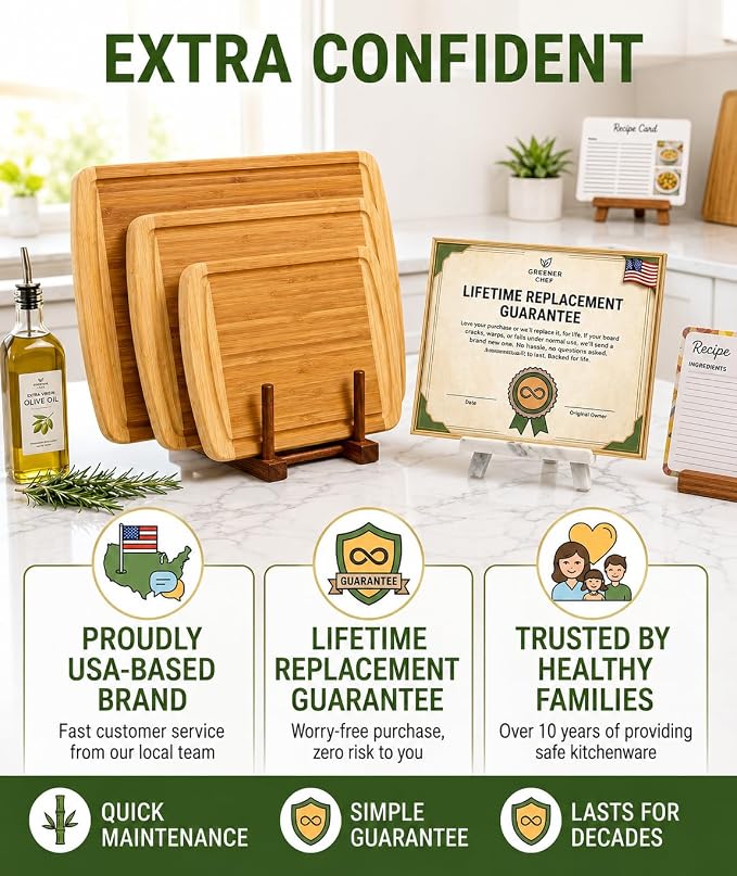 Greener Chef Luxury XL Bamboo Cutting Board Set of 3 with Vertical Grain Strength Technology - Extra Large Wood Cutting Boards for Kitchen and Lightweight Chopping Board Set - Replacements for Life - Image 7