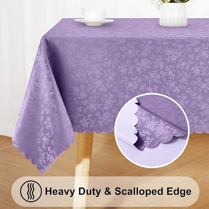 Smiry Rectangle Waterproof Heavy Duty Vinyl Tablecloths, 60 x 102 Inch | Wipeable Washable Floral Embossed Table Cover for Kitchen and Dining Room, Indoor & Outdoor Use, Purple - Image 4