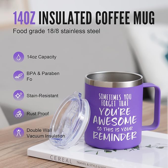 NOWWISH Inspirational 14oz Purple Mug with Handle, Sometimes You Forget You're Awesome Stocking Stuffer for Women, Unique Christmas Birthday Gifts for Her, Mom, Daughter, Wife​ - Image 3