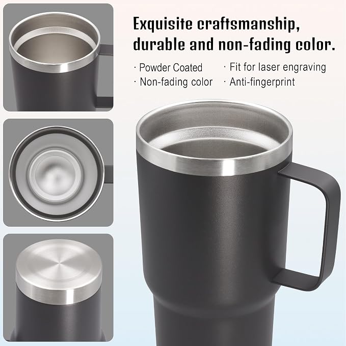 20 oz Tumbler with Handle and Lid Insulated Travel Coffee Mug Grey 12P | Stainless Steel Tumbler, coffee tumbler with handle,Spill Proof Double Wall Vacuum Tumbler Cup Keep Drink Hot & Cold - Image 5