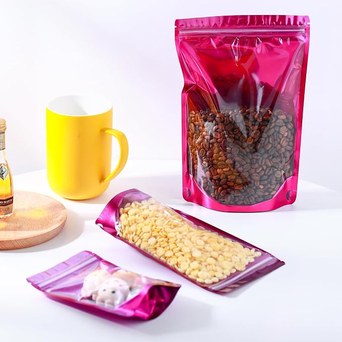 150 Pcs Mylar Bags for Food Storage, 5x8 Mylar Bag with Window Stand Up, Small Holographic Resealable Bags Smell Proof Bag Food Packaging for Small Business Freeze Dried Candy Jewelry Foil Packaging - Image 7