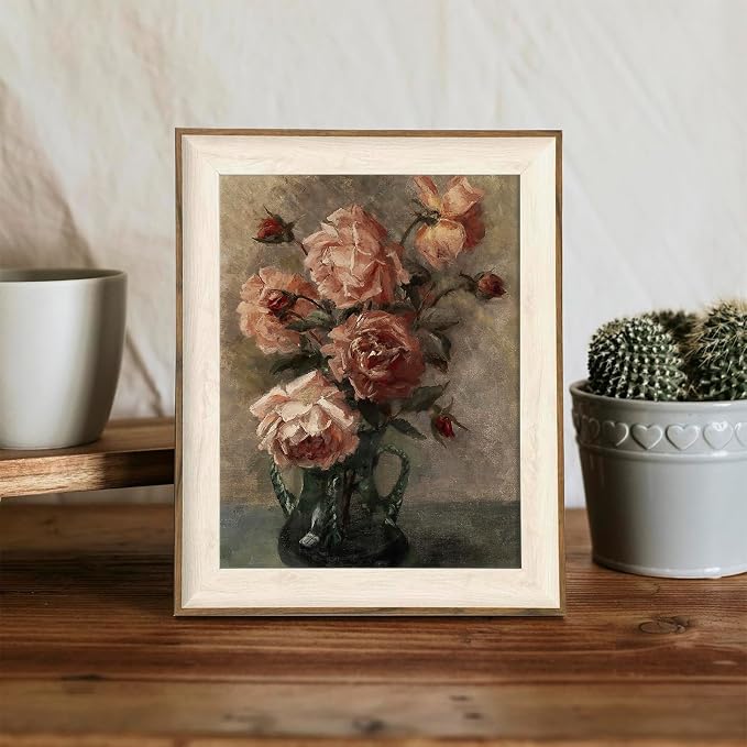 Wall Art Vintage, Retro Moody Floral Bathroom Canvas Painting Farmhouse Decor, Black Dark Classical Flower Still Life Prints, Canvas Wall Art for Bedroom, Living Room, Gallery, Vintage Wall Decor 8x10 No Frame - Image 7