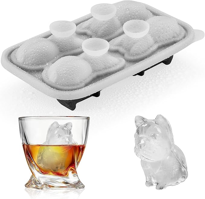 French Bulldog Ice Cube Mold, 4 Hole Fun Shapes Large Frenchie Bull Dog Ice Cube Tray for Whiskey,Cocktail,Bourbon, Cute Novelty French Bulldog Gifts for Decor, BPA Free