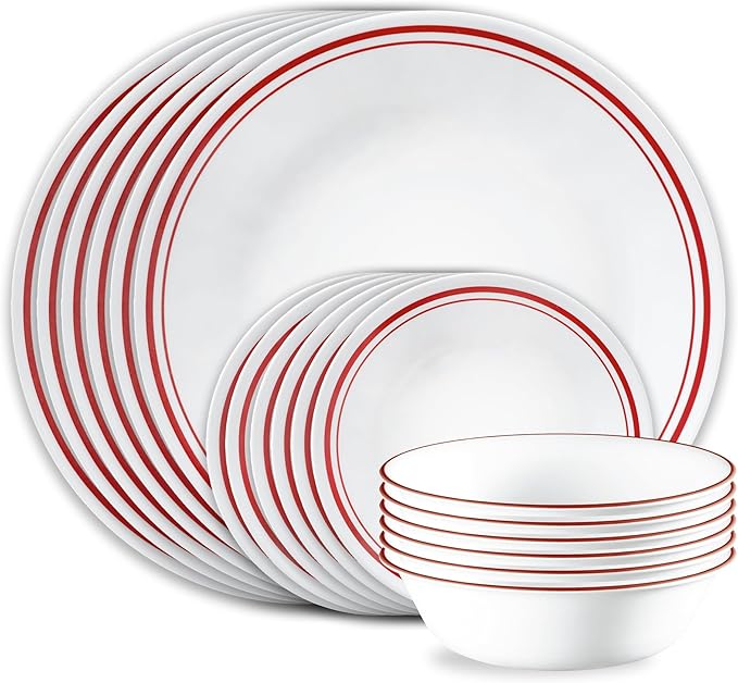 Corelle Vitrelle 18-Piece Service for 6 Dinnerware Set, Triple Layer Glass and Chip Resistant, Lightweight Round Plates and Bowls Set, Logan by Corelle