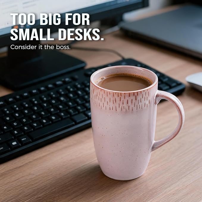 22oz Oversized Heavyweight Ceramic Coffee Mug, Large (Pink) | 22oz Extra Large, Oversized Heavyweight Ceramic, Reactive Glaze, Microwave & Dishwasher Safe, Prop 65 Compliant, Gift Box - Image 3