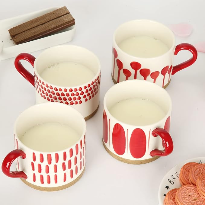 Koja Colorful Hand Painted Ceramic Mugs, 16 oz, Set of 4, Dishwasher Safe | Also microwave safe. Colorful hand painted set makes a great gift for coffee or tea lovers. - Image 4