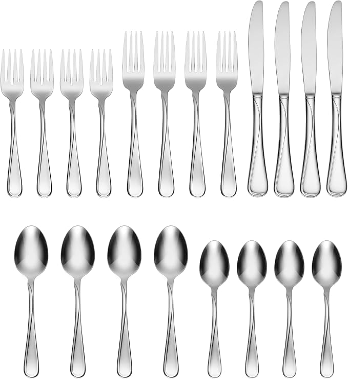 Oneida Flight 20-Piece 18/0 Silverware Set for 4, Flatware | mirror finish, dishwasher safe | includes knives, forks, and spoons | cutlery set for kitchen and dining - Image 2