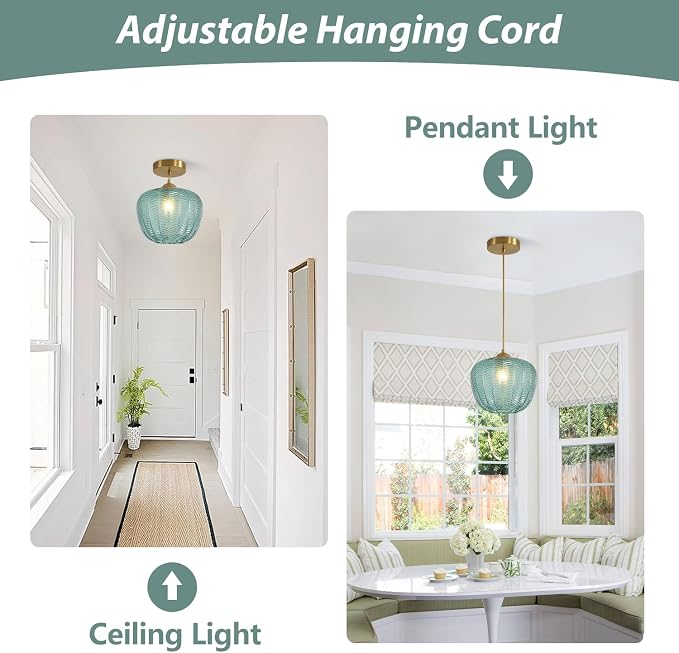 KCO Lighting Vintage Green Glass Pendant Light Gold Globe Pendant Lights Mid Century Modern Hanging Light Retro Pendant Light Fixtures - Image 4