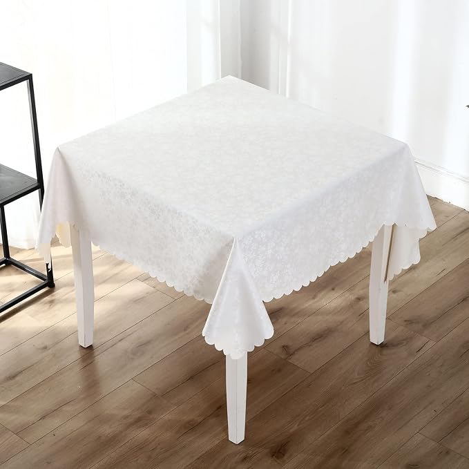 Smiry Square Waterproof Heavy Duty Vinyl Tablecloths, 54 x 54 Inch | Wipeable Washable Floral Embossed Table Cover for Kitchen and Dining Room, Indoor & Outdoor Use, White - Image 7