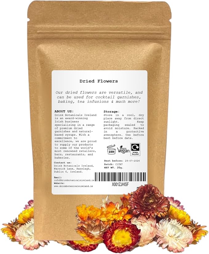 Food Grade Dried Mixed Flowers | 20+ Flowers | 100% Natural | Dried Flowers | Cocktail Toppers | for Garnishing Cocktails, Cake Decoration, Tea Infusions | 20 Grams, 0.7 oz | Drink Botanicals Ireland - Image 2