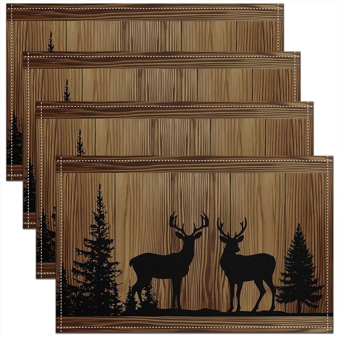 Feelyou Rustic Cabin Placemats Set of 4 Camo Hunting Deer Table Mats Farmhouse Woodland Animal Place Mat for Kitchen Dining Table Party Decor Indoor Outdoor 18"x12" Non-Slip Easy to Clean by Feelyou