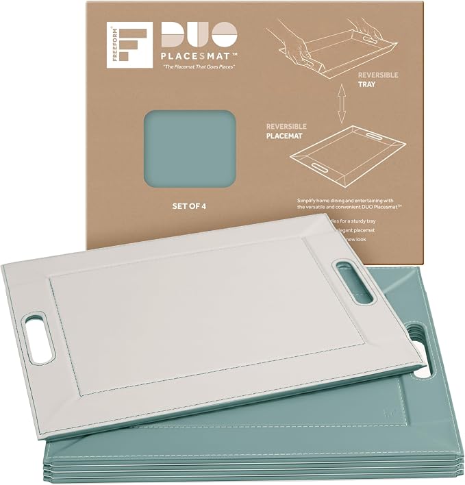 2-in-1 Serving Tray & Placemat | Faux Leather & Reversible | Lays Flat as a Placemat or Folds into an Ottoman Food Tray, Easy to Clean by FREEFORM