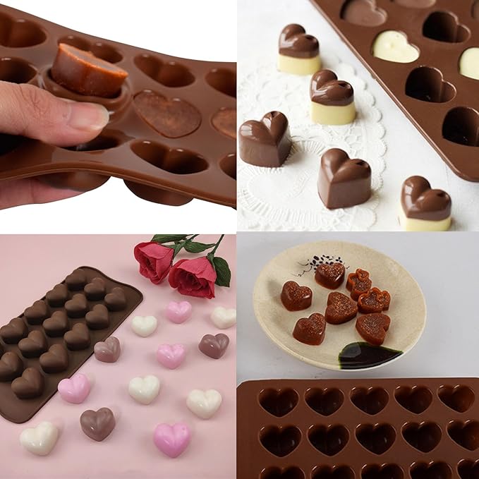 LeLehome Silicone Heart Shape Mold for for Valentine's Day Birthday Festival Holiday Cake Decoration Fondant Jelly Chocolate Mousse 15 Holes Non-Stick Semicircle Bakeware