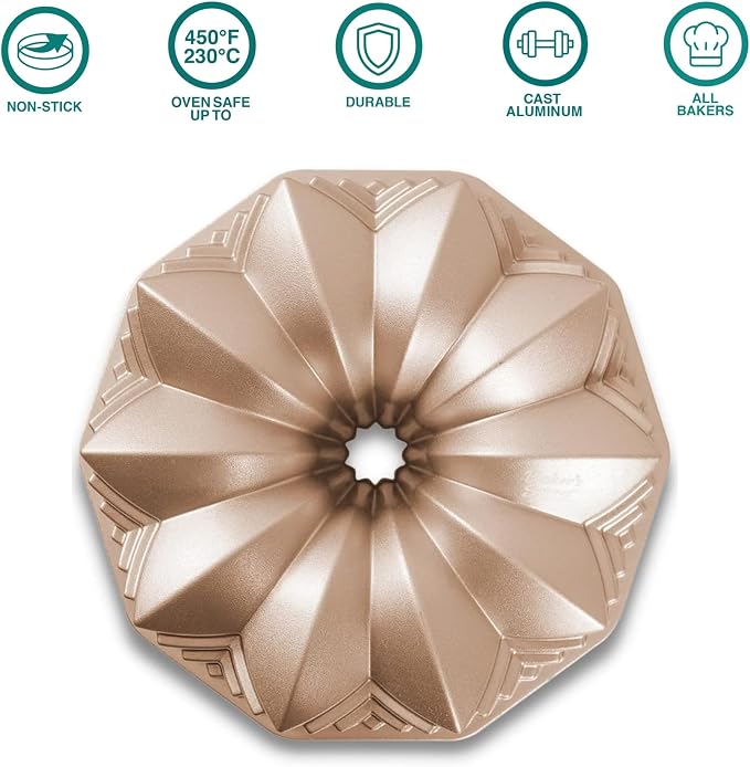 Baker's Secret Nonstick for Fluted Cake Pan, Heavy Duty Die Cast Aluminum Perfect for Fluted Cake, Pan Aluminum, 2 Layers Non-stick Coating For Easy Release - Nonstick Baking Pan (Deco) - Image 3