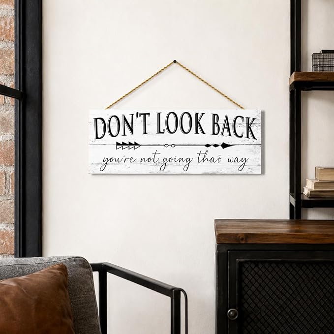 Farmhouse Themed Inspirational Signs: Motivational Quotes "Don't Look Back" Canvas Prints Decor - Vintage Office Decoration Rustic Wall Plaque for Home 6" x 14.5" - Image 7