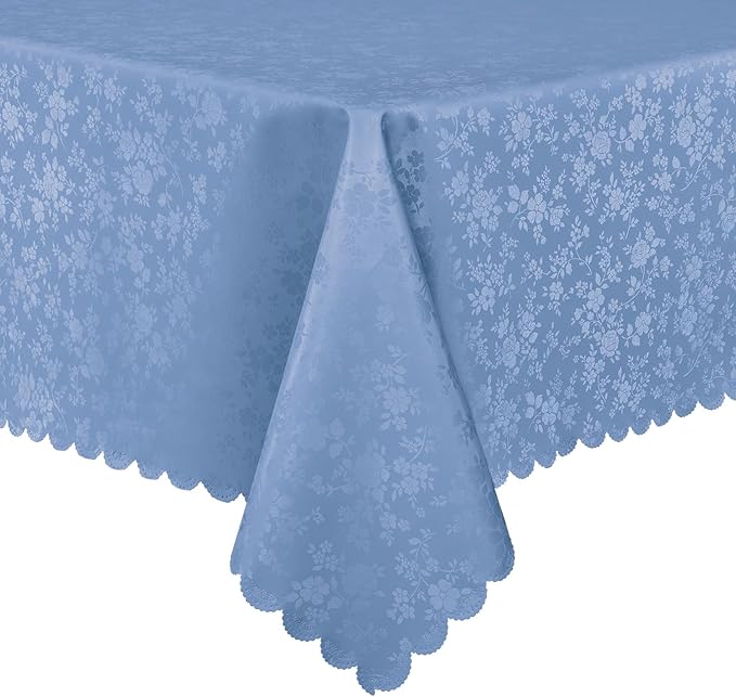 Smiry Rectangle Waterproof Heavy Duty Vinyl Tablecloths, 60 x 102 Inch | Wipeable Washable Floral Embossed Table Cover for Kitchen and Dining Room, Indoor & Outdoor Use, Haze Blue by Smiry