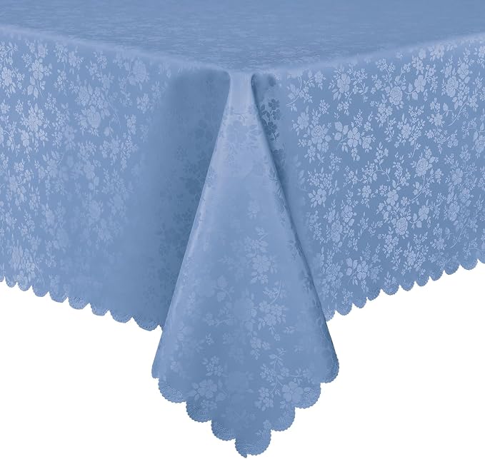 Smiry Rectangle Waterproof Heavy Duty Vinyl Tablecloths, 60 x 84 Inch | Wipeable Washable Floral Embossed Table Cover for Kitchen and Dining Room, Indoor & Outdoor Use, Haze Blue by Smiry