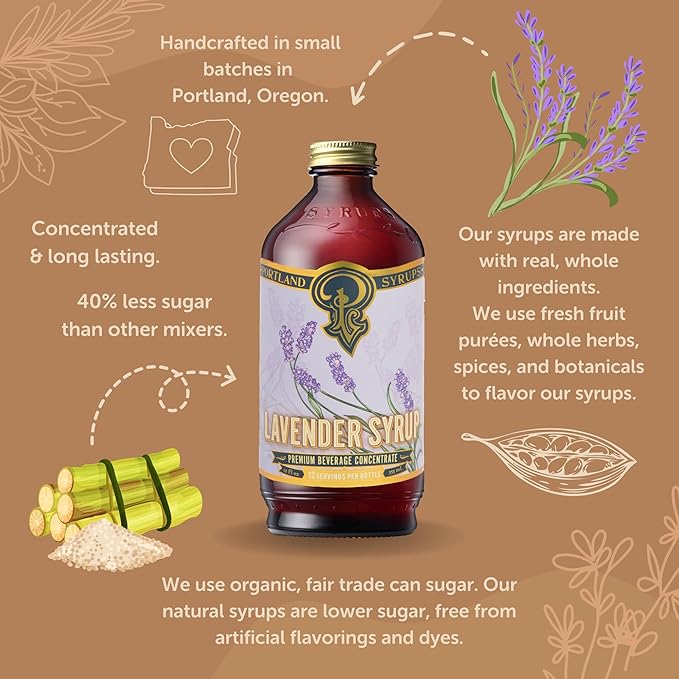 Portland Syrups Lavender Syrup - Premium Beverage Concentrate for Delicious Cocktails, Tea, Soda, Coffee Drinks, Baking, and More - 12 oz with 12 Servings (Pack of 1)