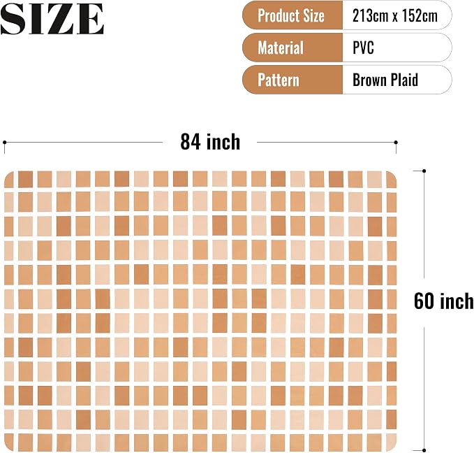 FIFTY FEET 84 * 60 Inch Rectangle Tablecloth, Vinyl Tablecloth with Flannel Backing for Rectangle Tables Waterproof, Plastic Picnic Table Cover for Dining Table/Buffet Parties/Camping(Brown Plaid) - Image 5