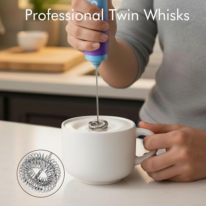 Rechargeable Milk Frother Handheld, 2-IN-1 Dual Spring Whisk Electric Frother Wand for Cappuccino Latte Macchiato, Portable Drink Mixer for Coffee, Matcha, Hot Chocolate - Image 3