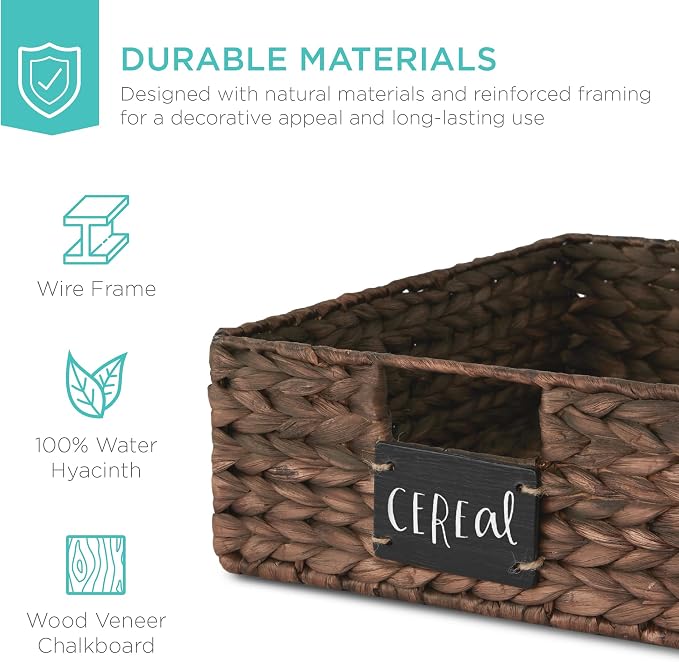 Best Choice Products Set of 4 16x12in Large Water Hyacinth Pantry Baskets, Woven Organizers w/Chalkboard Label, Chalk Marker - Brown - Image 5