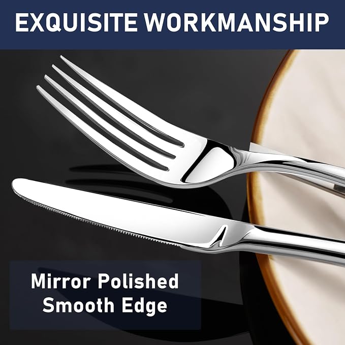 Heavy Duty Silverware Set for 12, Stainless Steel Flatware Cutlery Set | Heavy Duty Steak Knife Fork and Spoon, Dishwasher Safe, Gift Package for Wedding Housewarming - Image 3