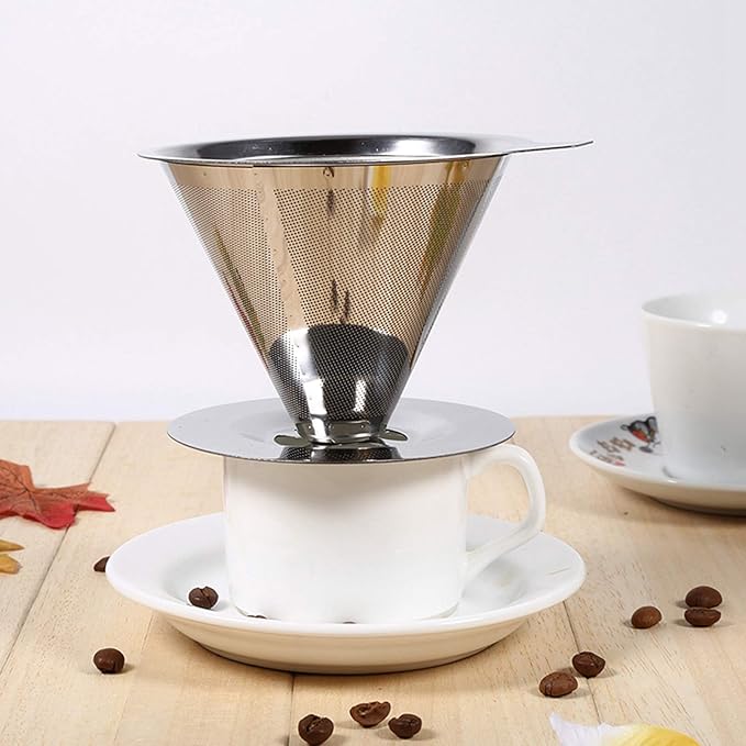 Atyhao Stainless Coffee Dripper, Mesh Filter Cup Stand, Easy to Use, Washable and Reusable, Lightweight and Compact, for Home or Office Use
