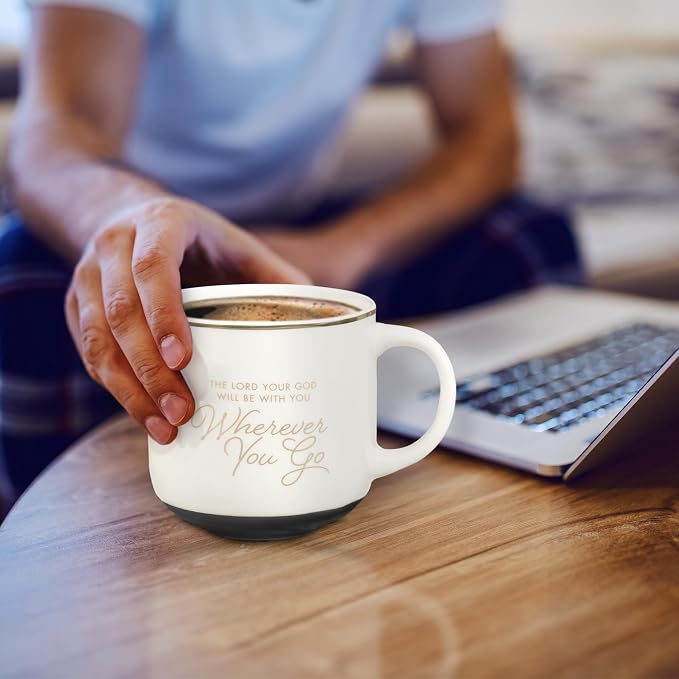 Christian Art Gifts Large Inspirational Ceramic Coffee & Tea Mug for Men & Women: Wherever You Go Encouraging Bible Verse, Novelty Sturdy Non-toxic Elegant Beverage Cup, Gold Rim, White/Black, 14 oz. - Image 4
