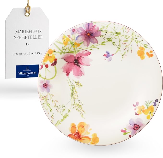 Villeroy & Boch Mariefleur Basic Collection Dinner Plate, Premium Porcelain, Made in Germany, 10.5 in Diameter, Dishwasher and Microwave Safe, Creamy White/Colorful | Multicolored porcelain plate with floral decor, made in Germany, dishwasher and micro... by Unknown