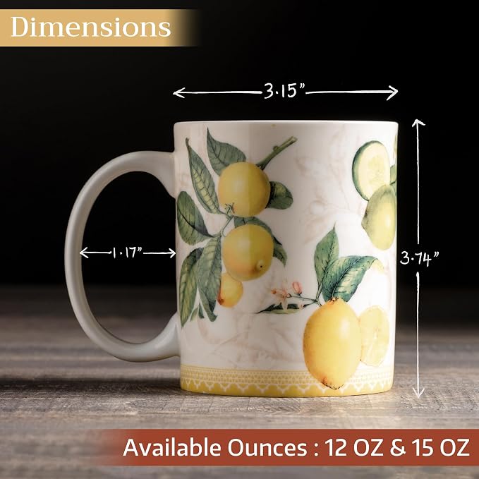 Maison d' Hermine Coffee Mug with Handles Tea Cups (12 Ounce, Pack of 1) | Fine Bone China Coffee Mugs for Hot Beverages Cappuccino Latte Home Restaurant Hotel Spring Summer -Limoncello - Verna - Image 4