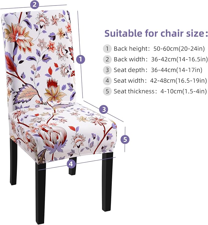 Fuloon Chair Covers for Dining Room 6 Pack, Printed Stretch Dining Slipcovers, Washable Kitchen Slip Covers for Parson Chair, Flower Cluster Printed, Set of 6 - Image 3