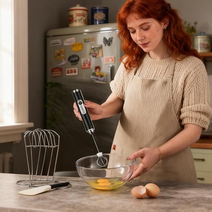 Milk Frother – Portable Handheld Mixer, 3-Level Powerful Mini Foamer with Stainless Whisk, Drink Mixer Details for Smooth Blends, Electric Foamer for Egg White Cream Hot Chocolate Cocoa