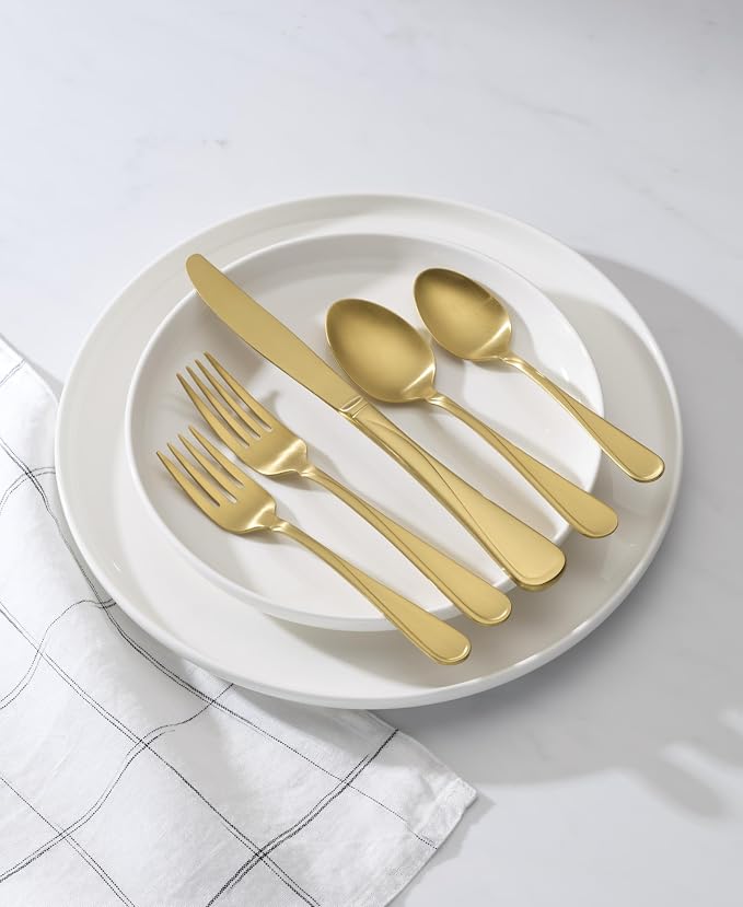 Oneida Flight Gold Satin 20-Piece 18/0 Silverware Set for 4, Flatware | satin finish, dishwasher safe | includes knives, forks, and spoons | heavy duty, cutlery set for kitchen and dining, utensils - Image 6