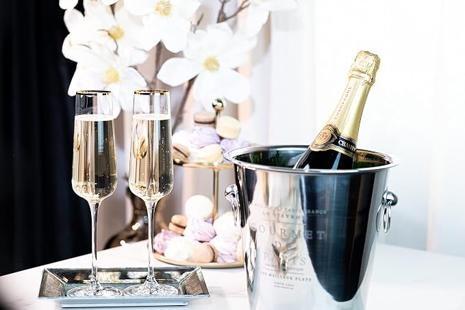Gold Rim Champagne Gift Glasses | Set of 2 | Crystal Square Toasting Flutes for Bride and Groom, Wedding, Anniversary, Birthday | Elegant Long Stemmed Glassware for Sparkling Wine, Prosecco - Image 8