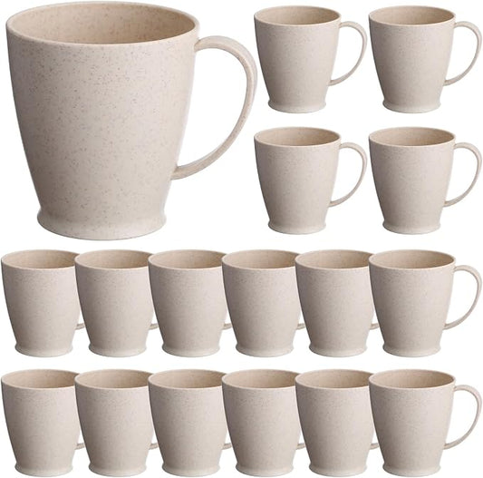 Zopeal 16 Pack Wheat Straw Plastic Coffee Cups Mugs 10 Oz Reusable Plastic Cup Mug with Handle Lightweight Microwavable Dishwasher Safe Unbreakable for Tea Milk Water Juice Coffee (Nordic Beige) by Zopeal